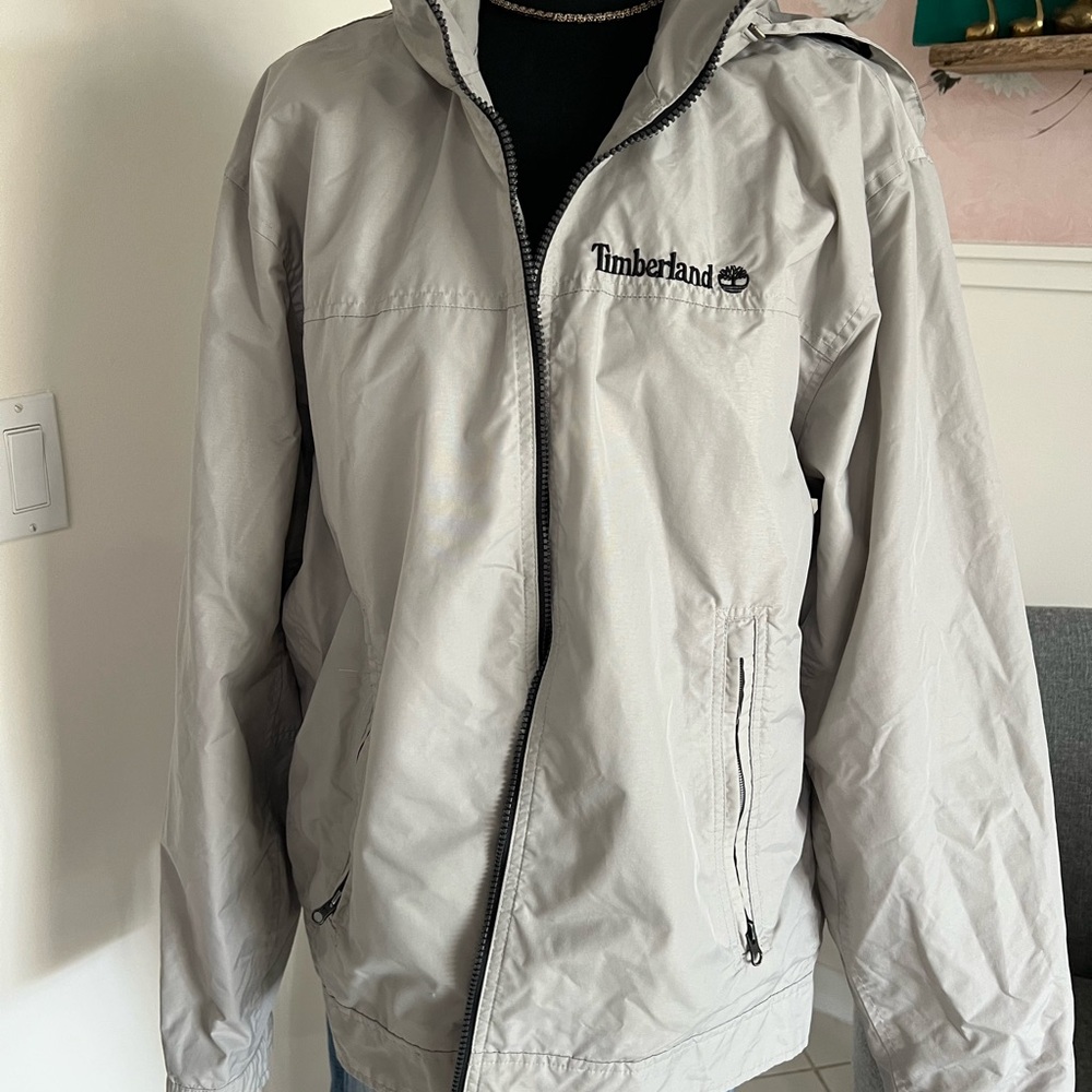 Timberland Jacket Full Zip gray Wind Breaker Hooded Waterproof Mens Large